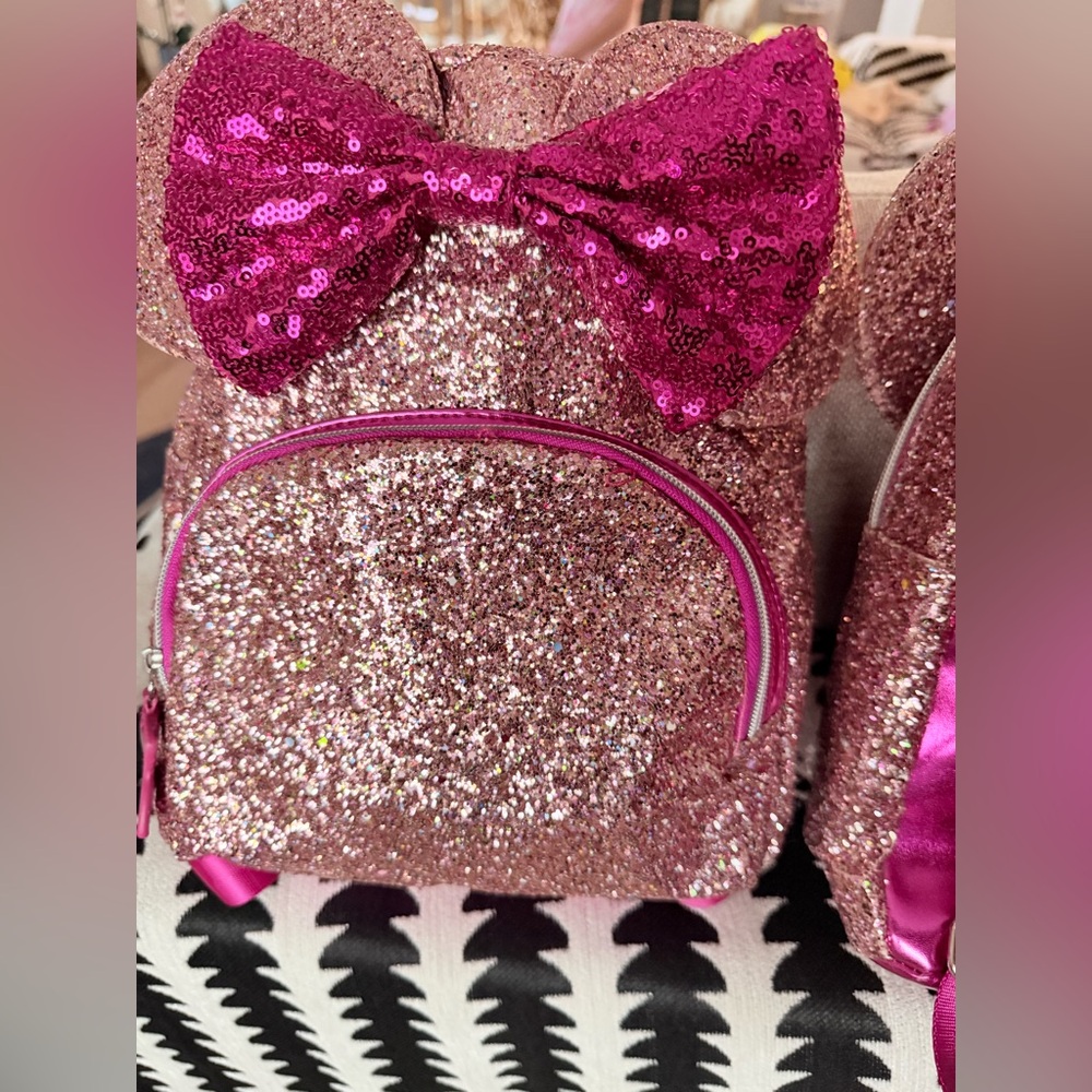 2 Pcs Sparkly Pink Kids Backpack 12”X 9”